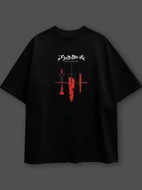 Black clover Graphic Tee with Red Sword Design